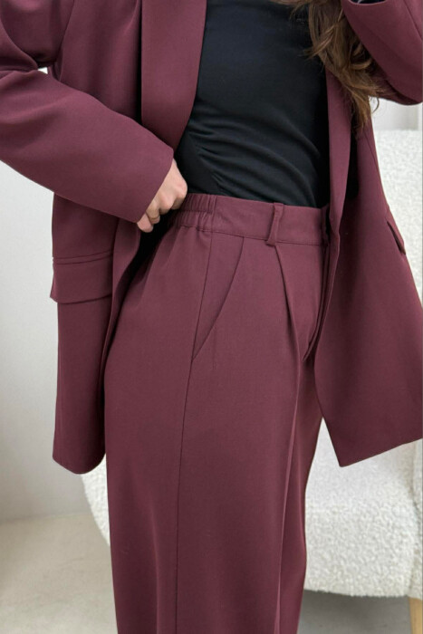 SET NJË NGJYRËSH XHAKETË KLASIKE+PANTALLONA PËR FEMRA NË NGJYRË VISHNJË - 4