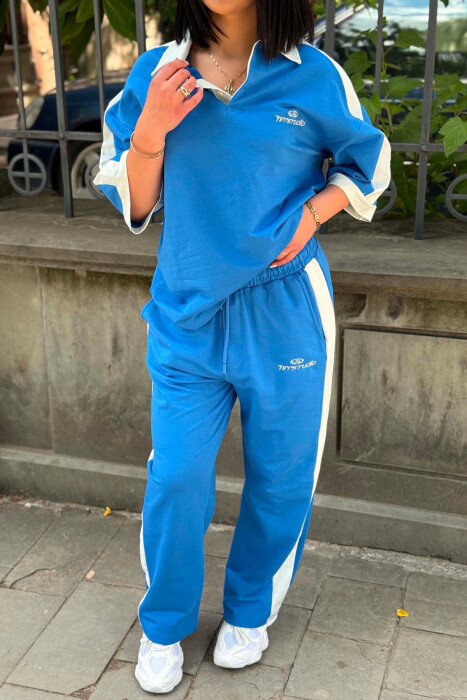 SET T-SHIRT ME JAKE POLO DHE SHKRIME + TUTA PER FEMRA NE NGJYRE BLU TE ZBARDHUR - 2