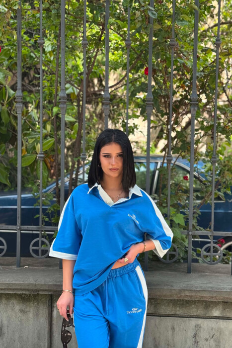 SET T-SHIRT ME JAKE POLO DHE SHKRIME + TUTA PER FEMRA NE NGJYRE BLU TE ZBARDHUR - 3