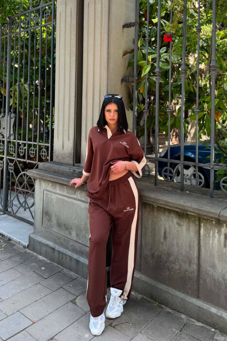 SET T-SHIRT ME JAKE POLO DHE SHKRIME + TUTA PER FEMRA NE NGJYRE KAFE - 1