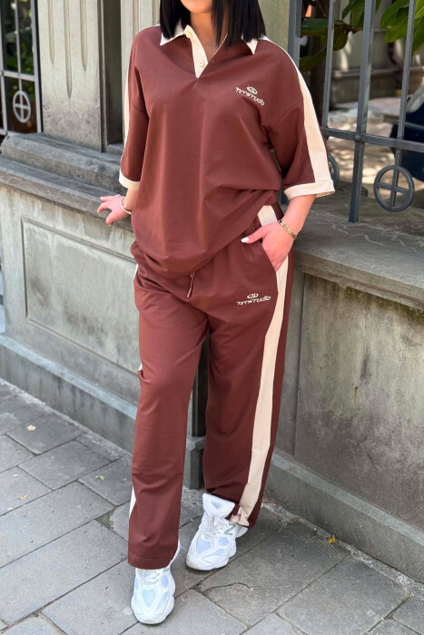 SET T-SHIRT ME JAKE POLO DHE SHKRIME + TUTA PER FEMRA NE NGJYRE KAFE - 3