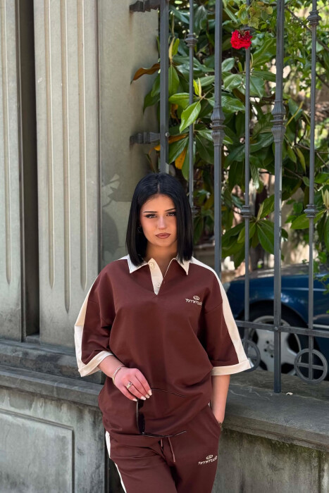 SET T-SHIRT ME JAKE POLO DHE SHKRIME + TUTA PER FEMRA NE NGJYRE KAFE - 4
