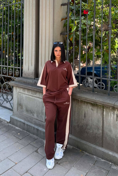 SET T-SHIRT ME JAKE POLO DHE SHKRIME + TUTA PER FEMRA NE NGJYRE KAFE - 5