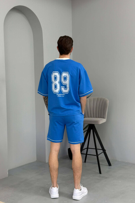 SET T-SHIRT ME SHKRIM PARA & PAS + TUTA TE SHKURTRA PER MESHKUJ NE NGJYRE BLU TE ZBARDHUR - 4