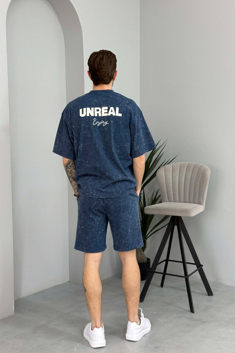 SET T-SHIRT ME SHKRIM PARA & PAS + TUTA TE SHKURTRA PER MESHKUJ NE NGJYRE BLU - 4