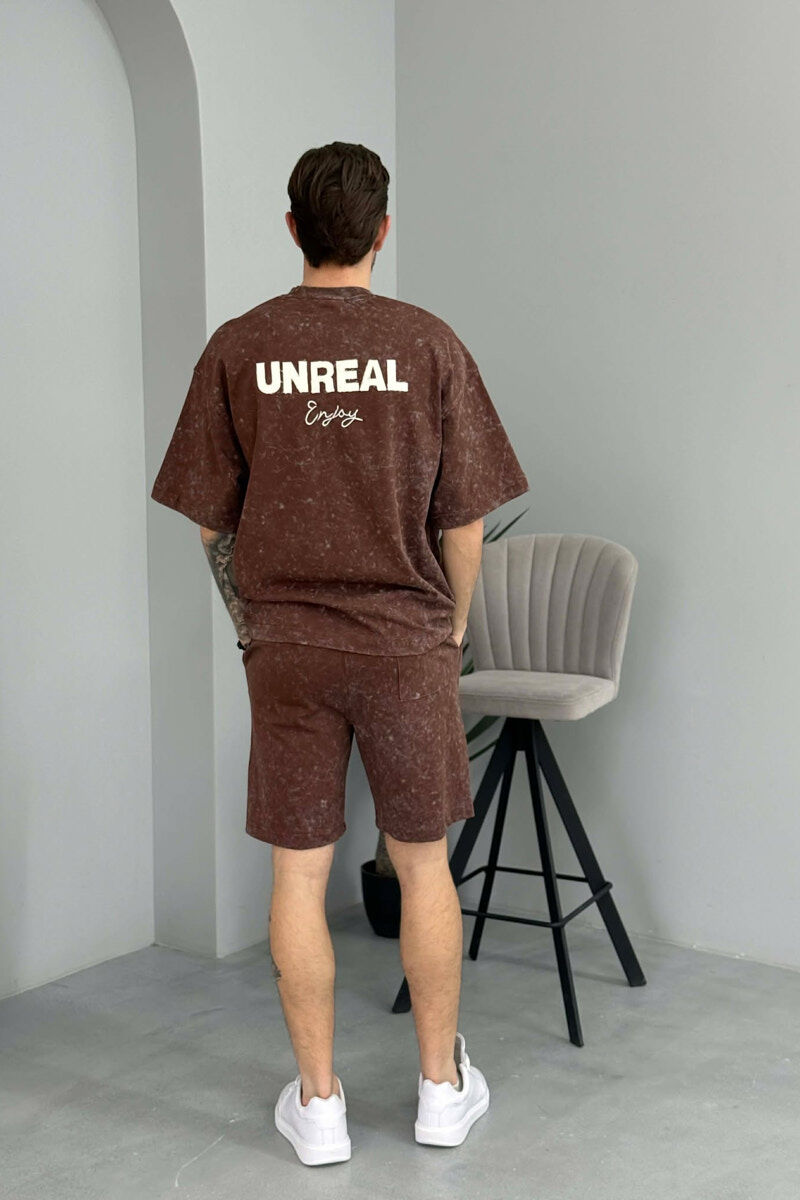 SET T-SHIRT ME SHKRIM PARA & PAS + TUTA TE SHKURTRA PER MESHKUJ NE NGJYRE KAFE - 4