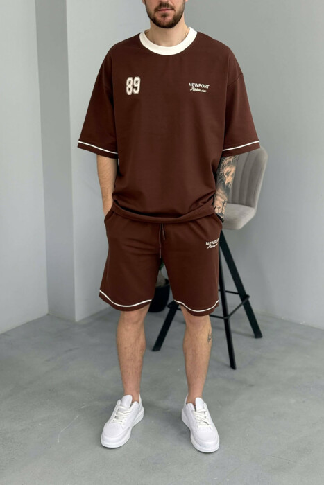 SET T-SHIRT ME SHKRIM PARA & PAS + TUTA TE SHKURTRA PER MESHKUJ NE NGJYRE KAFE - 2