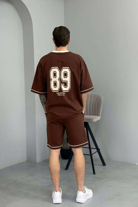 SET T-SHIRT ME SHKRIM PARA & PAS + TUTA TE SHKURTRA PER MESHKUJ NE NGJYRE KAFE - 4