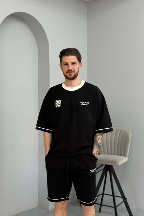 SET T-SHIRT ME SHKRIM PARA & PAS + TUTA TE SHKURTRA PER MESHKUJ NE NGJYRE TE ZEZE - 2