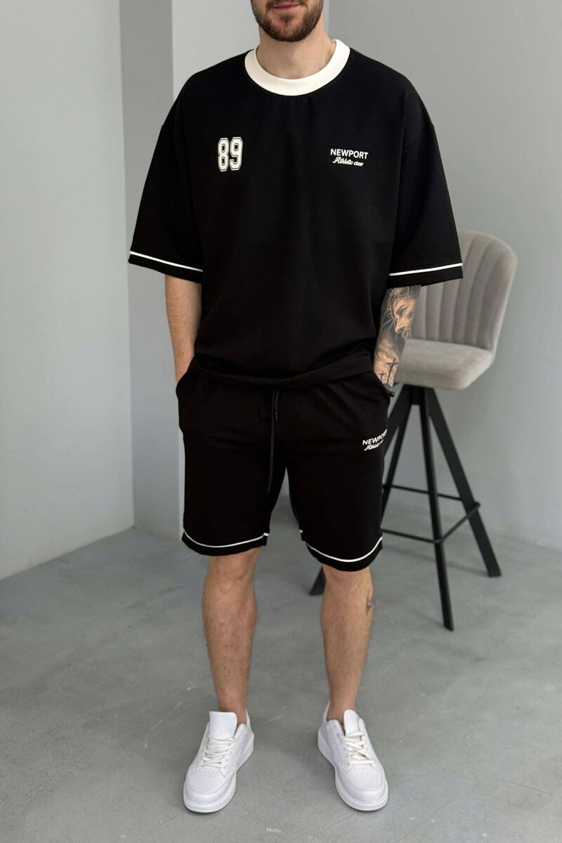 SET T-SHIRT ME SHKRIM PARA & PAS + TUTA TE SHKURTRA PER MESHKUJ NE NGJYRE TE ZEZE - 3