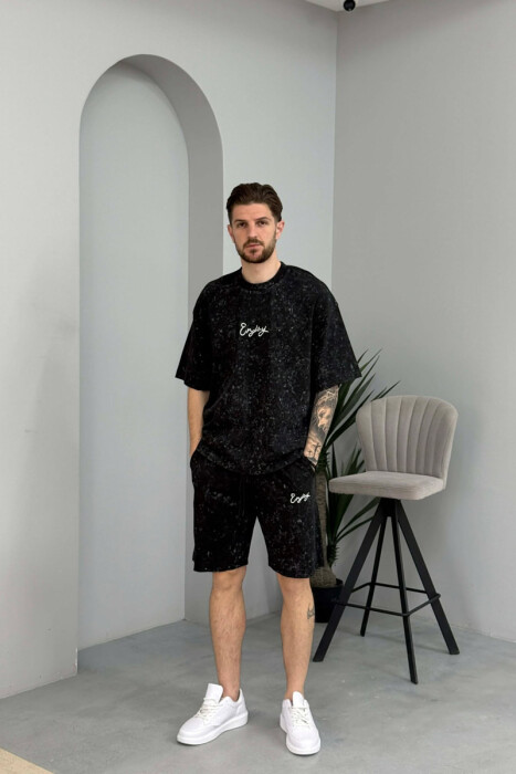 SET T-SHIRT ME SHKRIM PARA & PAS + TUTA TE SHKURTRA PER MESHKUJ NE NGJYRE TE ZEZE - 1