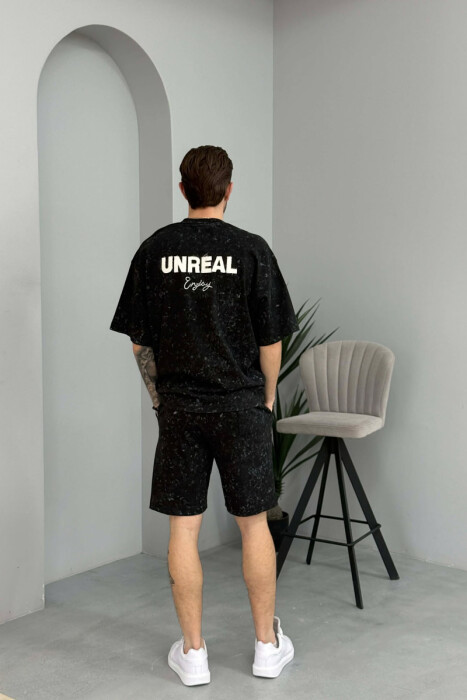 SET T-SHIRT ME SHKRIM PARA & PAS + TUTA TE SHKURTRA PER MESHKUJ NE NGJYRE TE ZEZE - 4