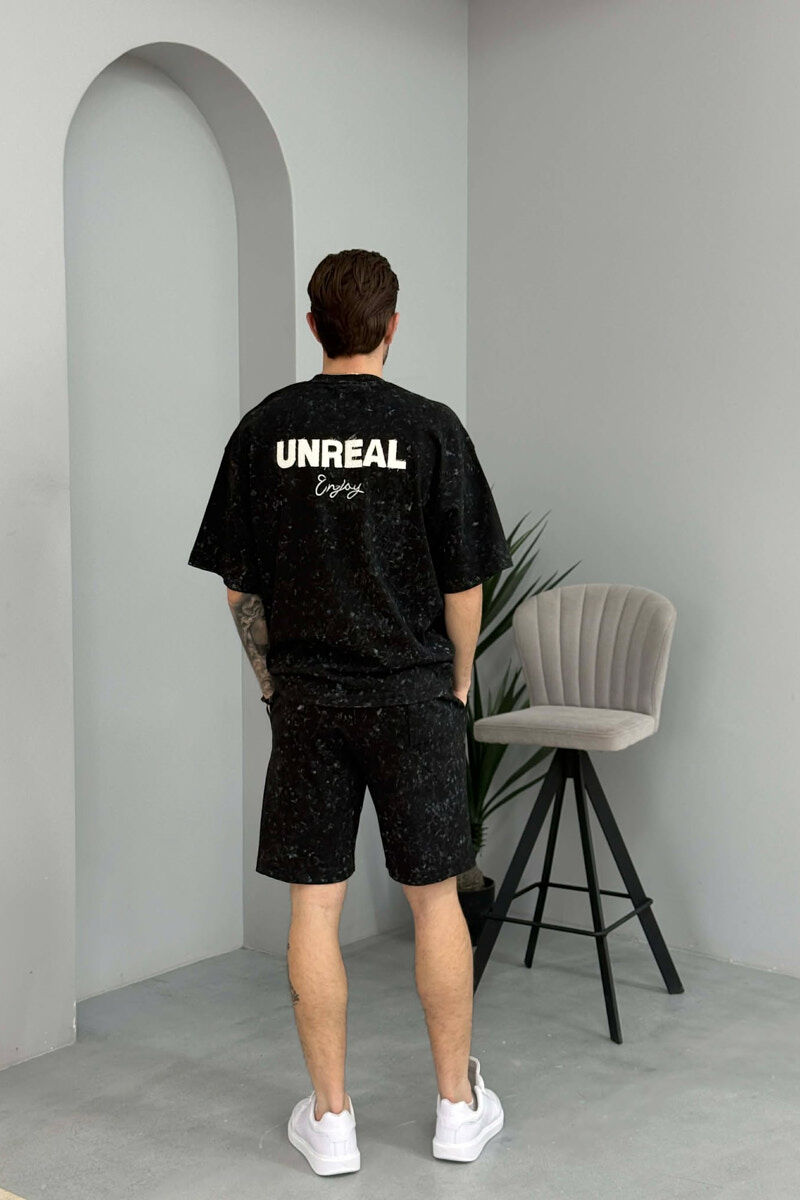 SET T-SHIRT ME SHKRIM PARA & PAS + TUTA TE SHKURTRA PER MESHKUJ NE NGJYRE TE ZEZE - 4