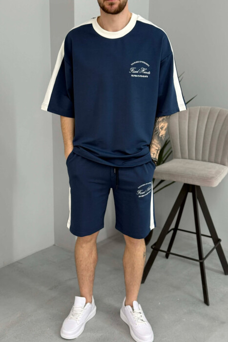 SET T-SHIRT ME SHKRIME TE VOGLA + TUTA TE SHKURTRA PER MESHKUJ NE NGJYRE BLU - 2