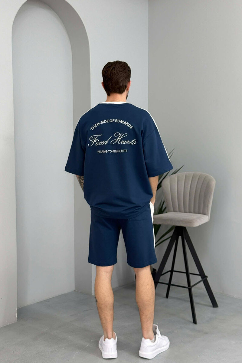 SET T-SHIRT ME SHKRIME TE VOGLA + TUTA TE SHKURTRA PER MESHKUJ NE NGJYRE BLU - 4