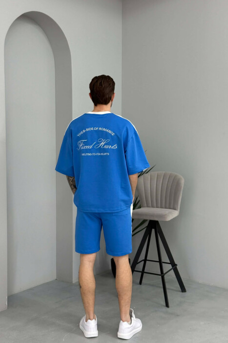 SET T-SHIRT ME SHKRIME TE VOGLA + TUTA TE SHKURTRA PER MESHKUJ NE NGJYRE BLU TE ZBARDHUR - 4