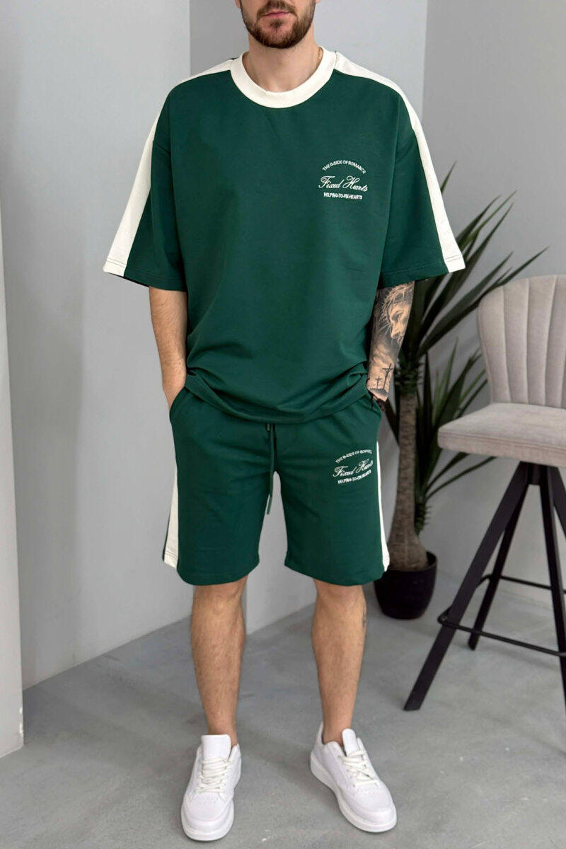 SET T-SHIRT ME SHKRIME TE VOGLA + TUTA TE SHKURTRA PER MESHKUJ NE NGJYRE JESHILE - 2