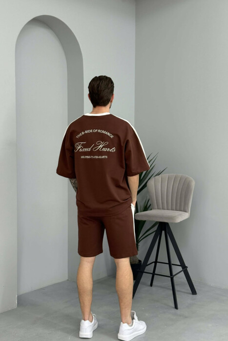 SET T-SHIRT ME SHKRIME TE VOGLA + TUTA TE SHKURTRA PER MESHKUJ NE NGJYRE KAFE - 4