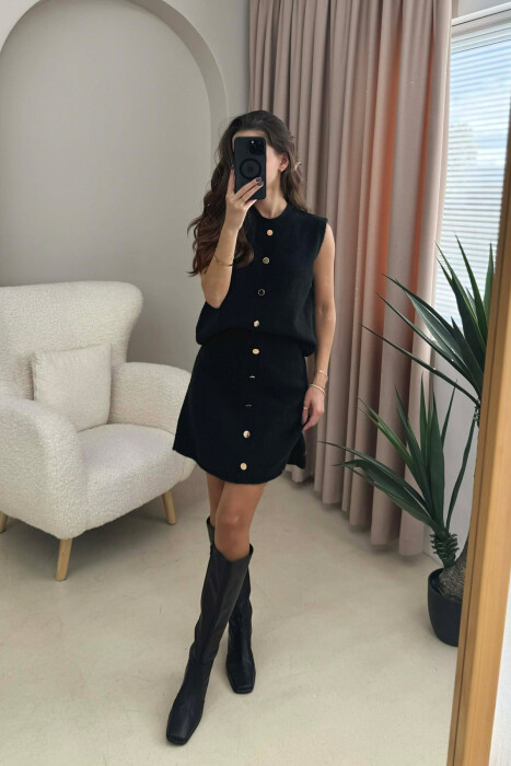 SET I THURRUR ME DETAJIN E BUTONAVE JELEK+FUND PËR FEMRA NË NGJYRË TË ZEZË - 2