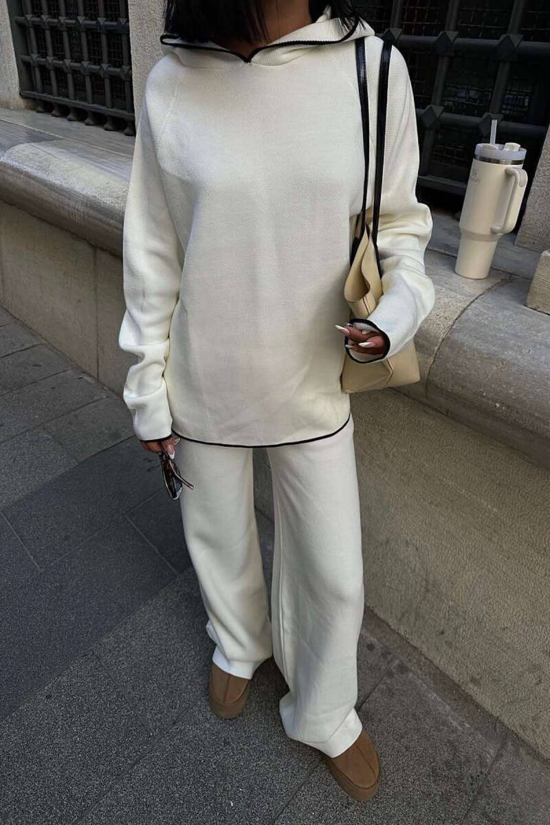 HOODIED SWEATER+PANTS KNIT WOMAN SET WHITE-E BARDHE - 1