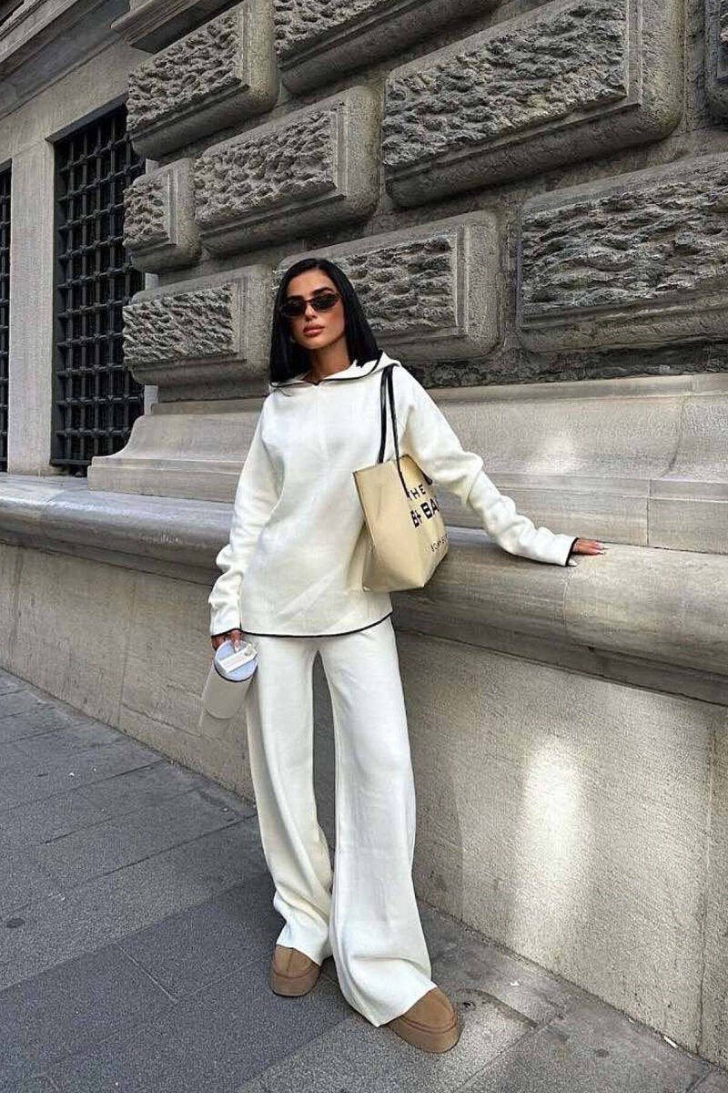HOODIED SWEATER+PANTS KNIT WOMAN SET WHITE-E BARDHE - 3