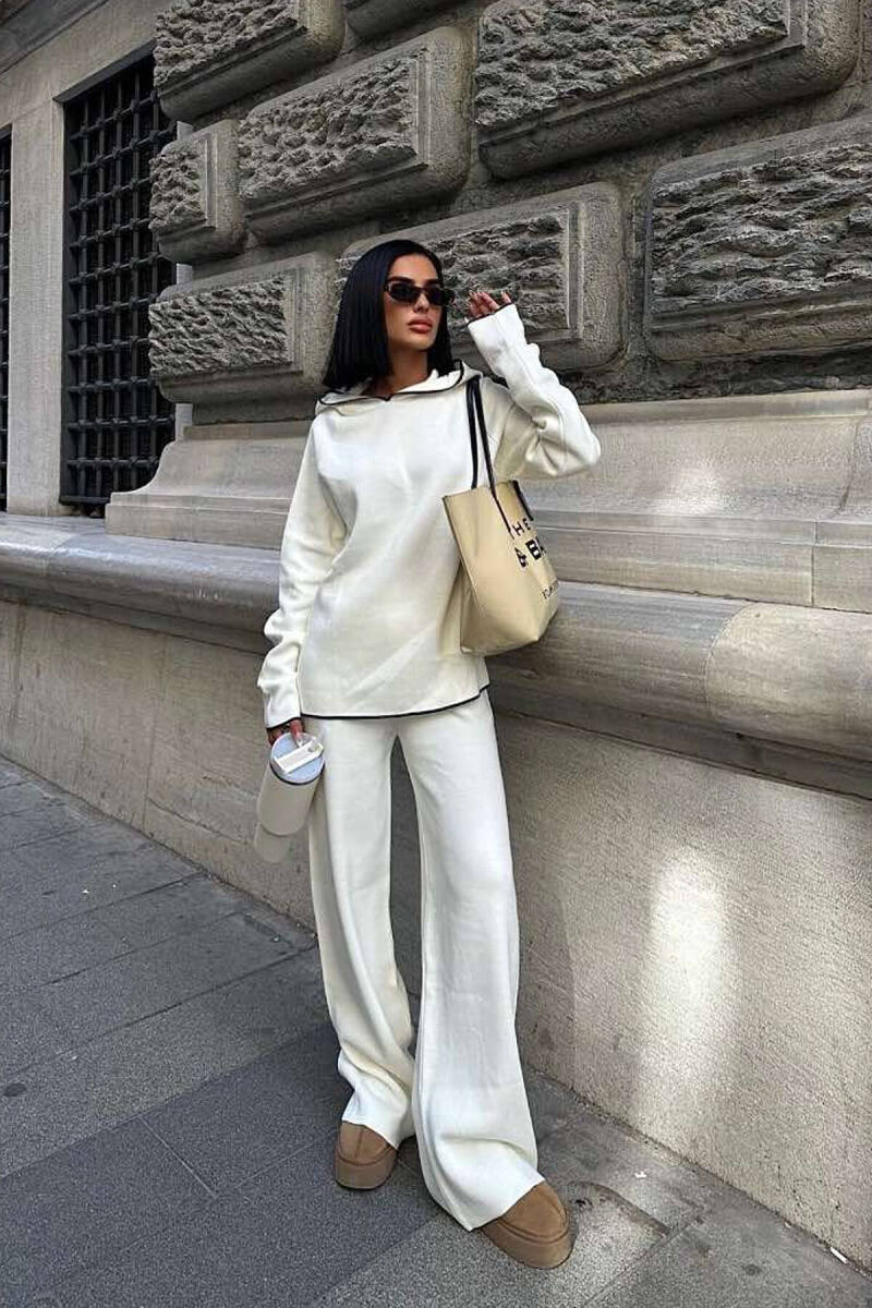 HOODIED SWEATER+PANTS KNIT WOMAN SET WHITE-E BARDHE - 4