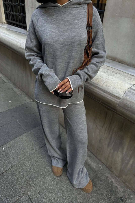 HOODIED SWEATER+PANTS KNIT WOMAN SET GREY/GRI - 1