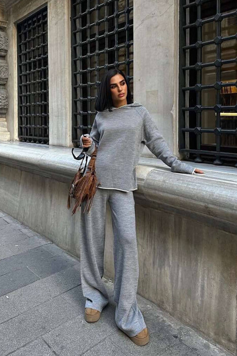 HOODIED SWEATER+PANTS KNIT WOMAN SET GREY/GRI - 3