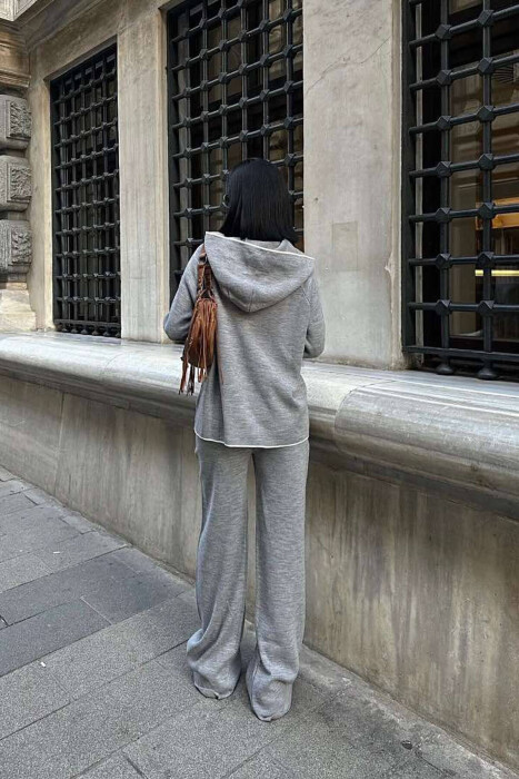 HOODIED SWEATER+PANTS KNIT WOMAN SET GREY/GRI - 4