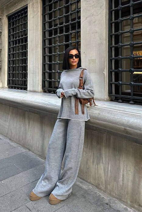 HOODIED SWEATER+PANTS KNIT WOMAN SET GREY/GRI - 5