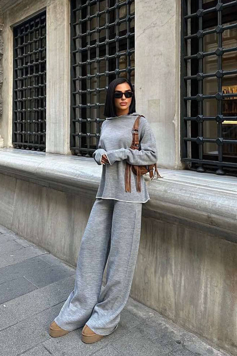 HOODIED SWEATER+PANTS KNIT WOMAN SET GREY/GRI - 5