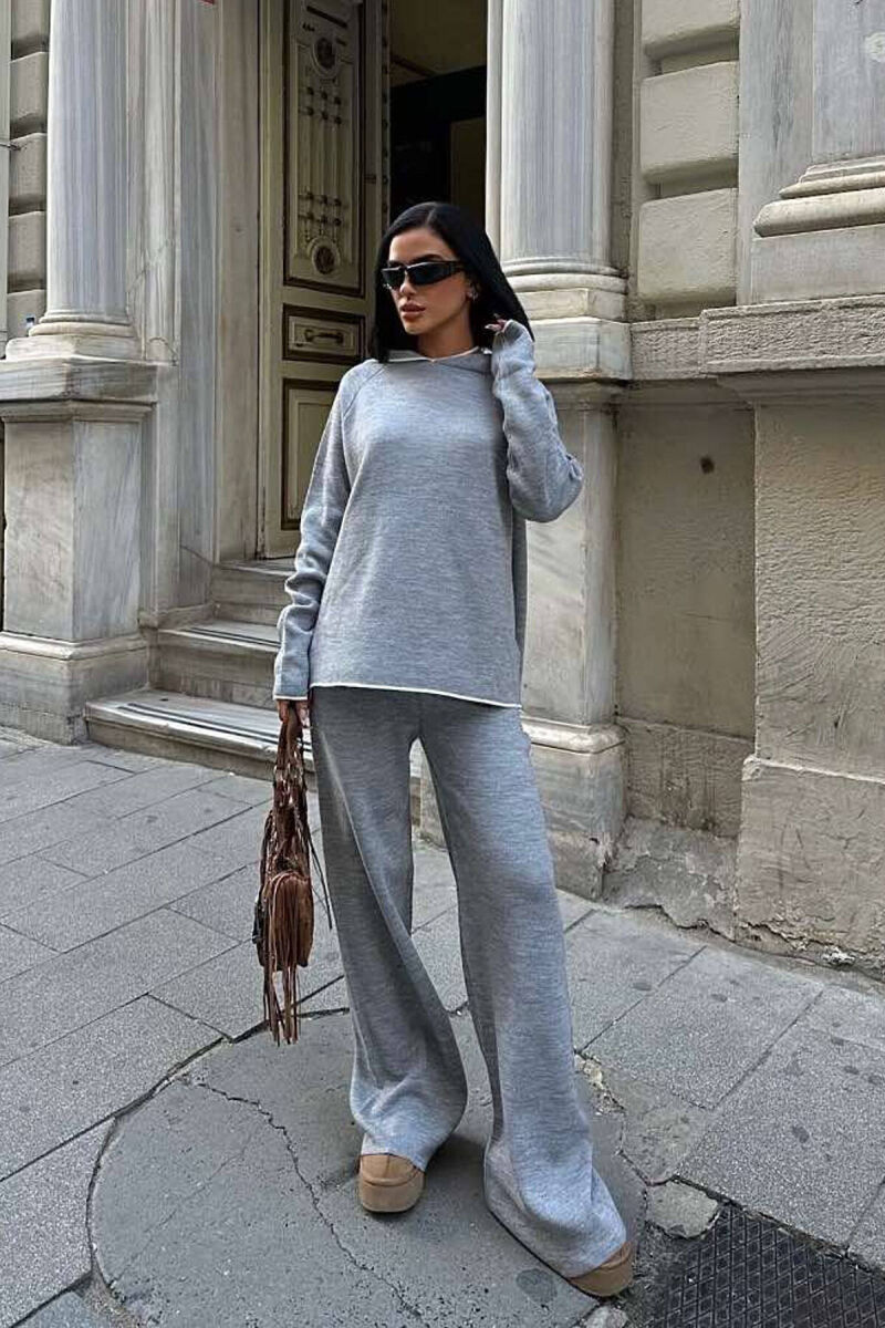 HOODIED SWEATER+PANTS KNIT WOMAN SET GREY/GRI - 6