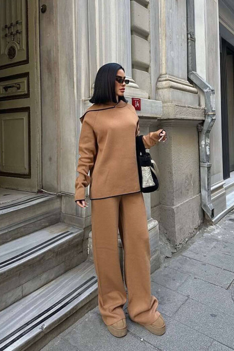 HOODIED SWEATER+PANTS KNIT WOMAN SET BROWN/KAFE - 3