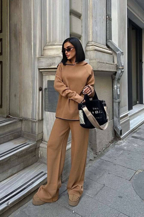 HOODIED SWEATER+PANTS KNIT WOMAN SET BROWN/KAFE - 5