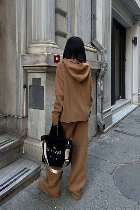 HOODIED SWEATER+PANTS KNIT WOMAN SET BROWN/KAFE - 6