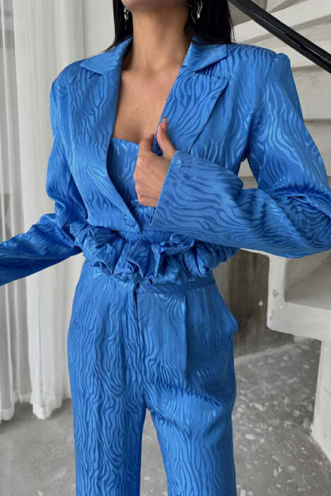 SET XHAKETE E SHKURTER+ KANATIERE+PANTALLONA TE GJERA PER FEMRA NE NGJYRE BLU - 3