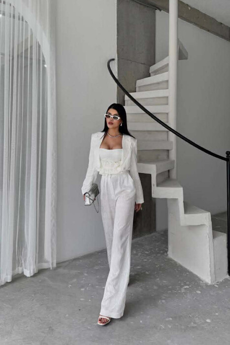 SET XHAKETE E SHKURTER+ KANATIERE+PANTALLONA TE GJERA PER FEMRA NE NGJYRE TE BARDHE - 6