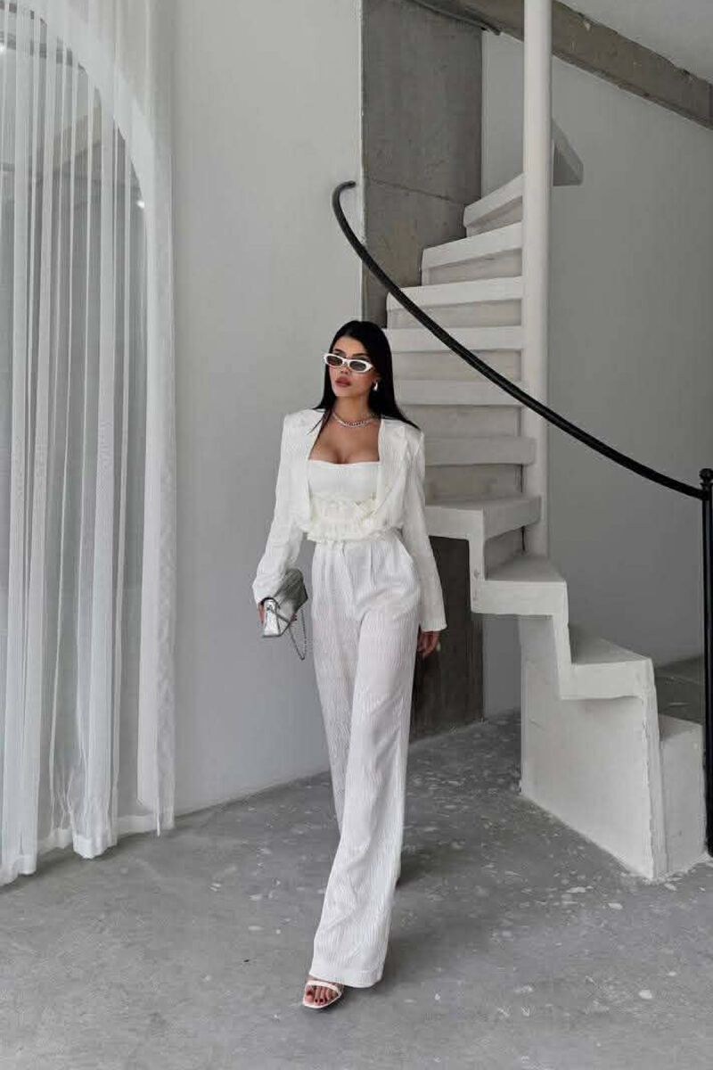 SET XHAKETE E SHKURTER+ KANATIERE+PANTALLONA TE GJERA PER FEMRA NE NGJYRE TE BARDHE - 6