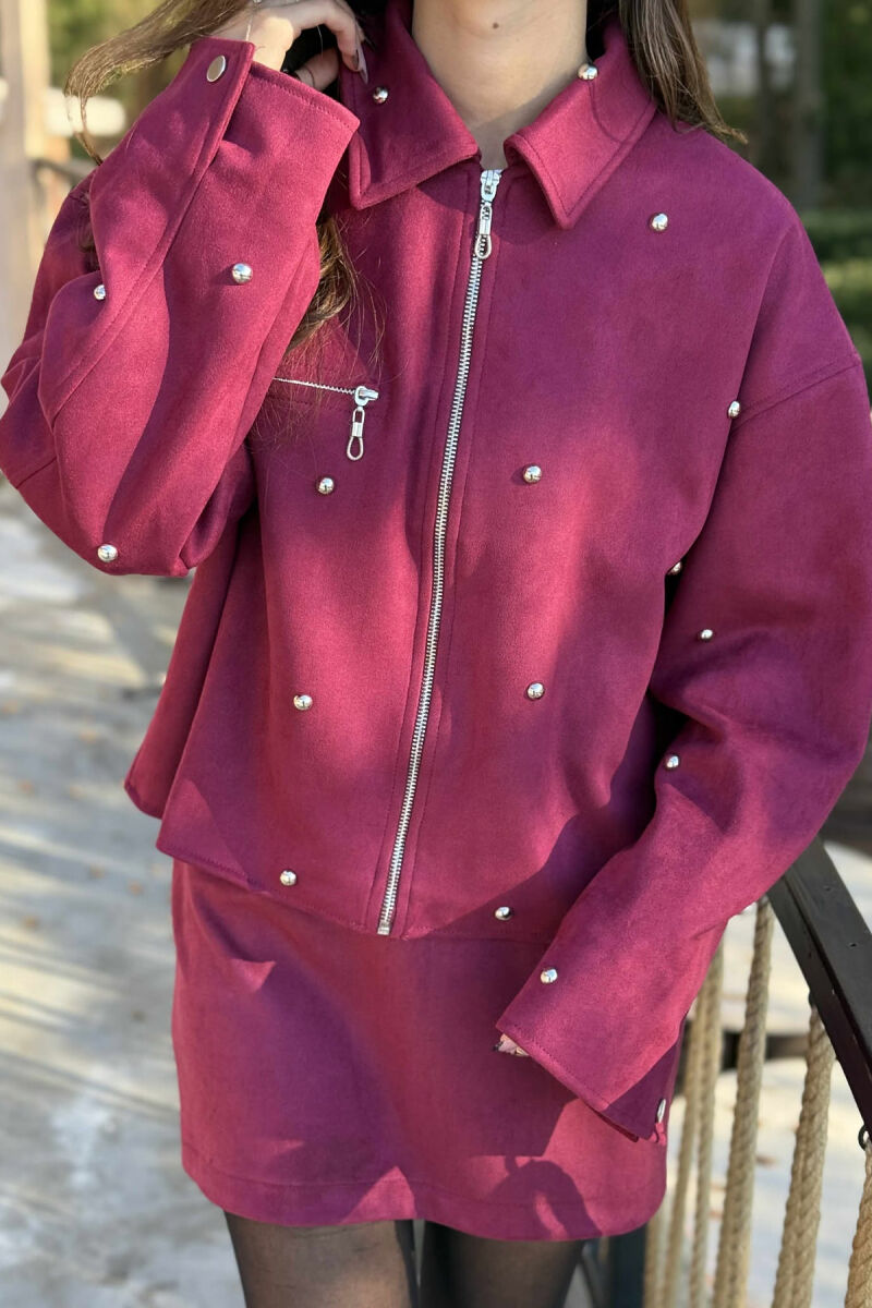 SET XHAKETË ME DETAJE GURËSH+FUND PËR FEMRA NË NGJYRË VISHNJË - 2