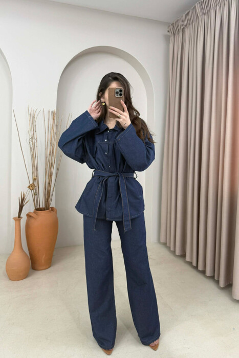 SET XHINS NJE NGJYRESH KEMISHE + PANTALLONA PER FEMRA NE NGJYRE BLU - 1