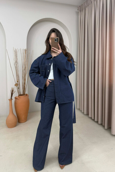 SET XHINS NJE NGJYRESH KEMISHE + PANTALLONA PER FEMRA NE NGJYRE BLU - 4