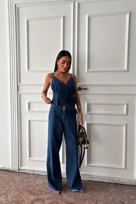 SET XHINS ME DETAJIN E RRIPIT KANATIERE+XHINSE PËR FEMRA NË NGJYRËN BLU - 2