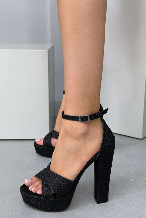 SHINNY HIGH HEEL WOMEN SANDALS BLACK/ E ZEZE 