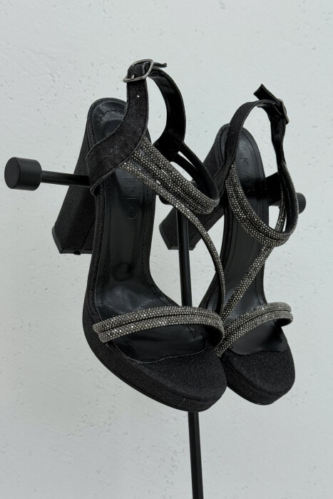 SHINNY HIGH HEEL WOMEN SANDALS BLACK/ E ZEZE - KLAUDIO FASHION