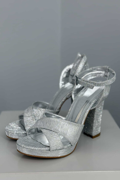 SHINNY HIGH HEEL WOMEN SANDALS LIGHT GREY/GZ - KLAUDIO FASHION