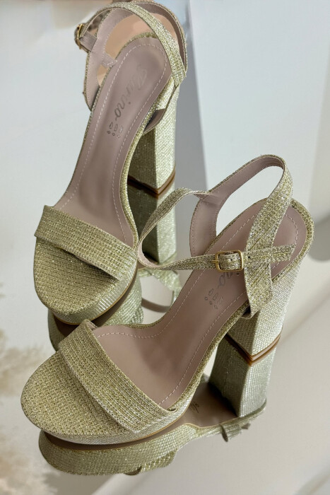 SHINNY HIGHT HEEL WOMEN SANDALS GOLDEN ROD/GOLD - KLAUDIO FASHION