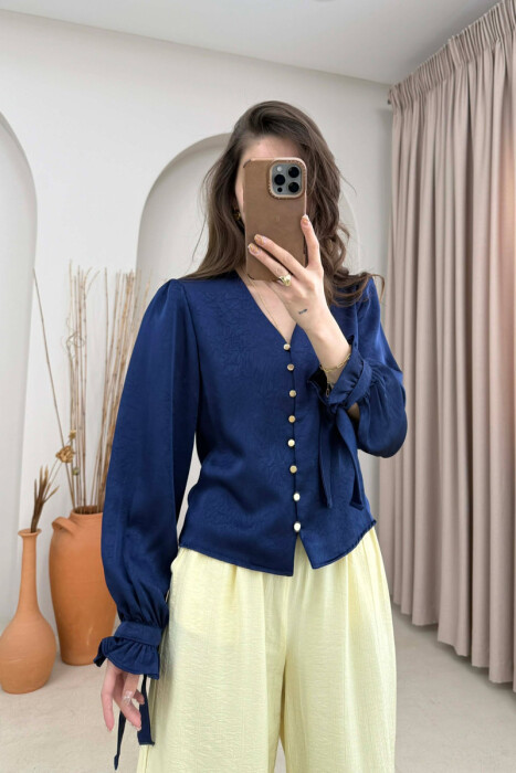 SHINY GOLD BUTTONS WOMAN SHIRT BLUE/BLU - 
