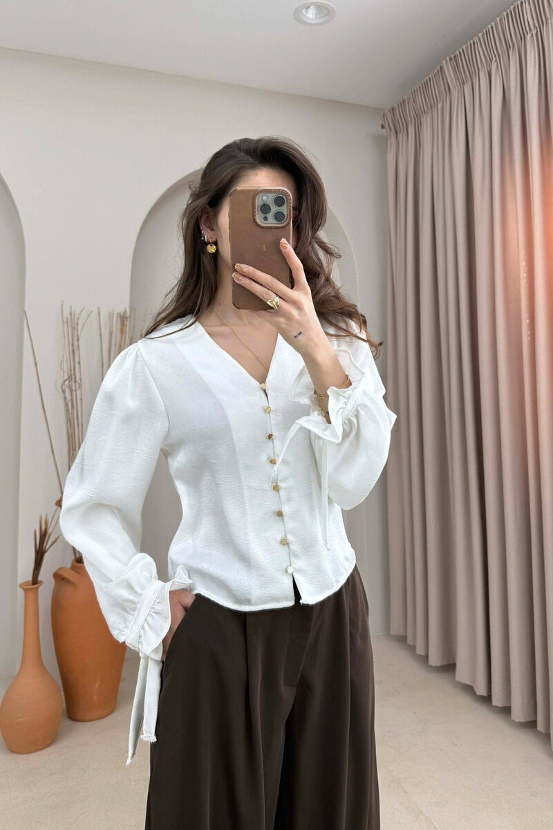 SHINY GOLD BUTTONS WOMAN SHIRT WHITE-E BARDHE - 1