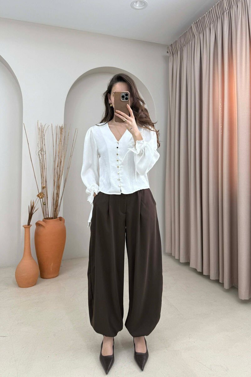 SHINY GOLD BUTTONS WOMAN SHIRT WHITE-E BARDHE - 2