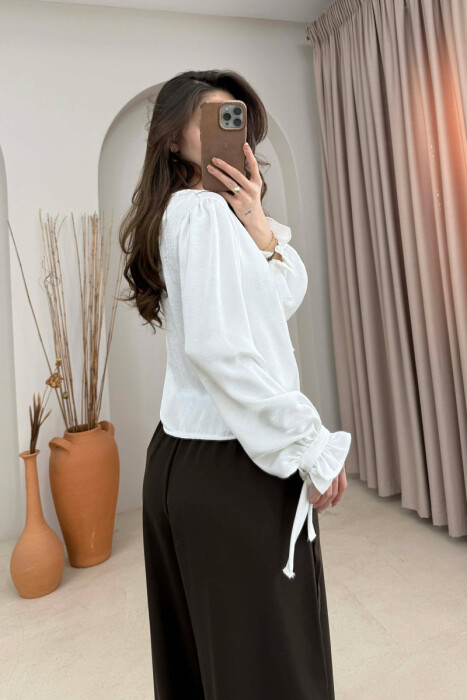 SHINY GOLD BUTTONS WOMAN SHIRT WHITE-E BARDHE - 4